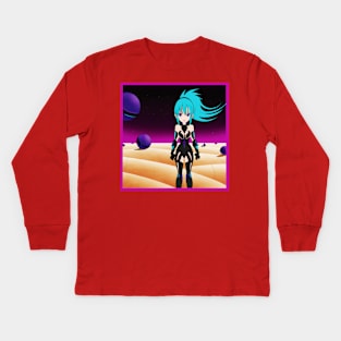 Anime Girl Standing on Alien Planet Kids Long Sleeve T-Shirt